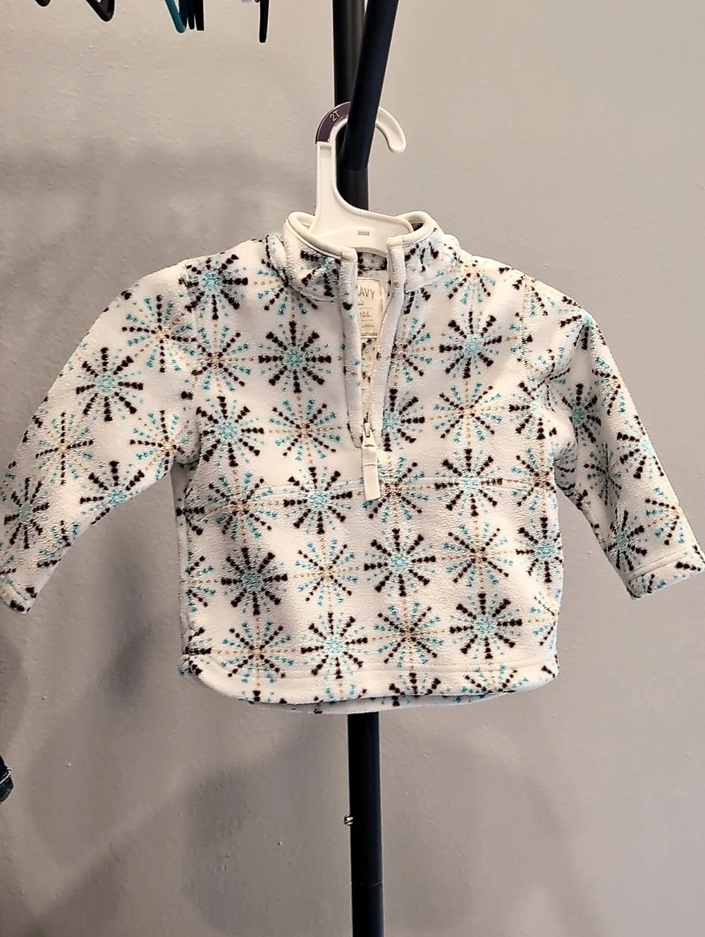 Old Navy Baby 6-12M Fleece Half Zip Sweater Cream, Brown, & Blue Snowflakes